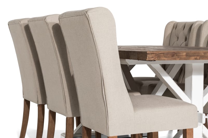 Forlengningsbar Spisegruppe Yorkshire 200 cm m 6 Isolde Stol - Natur|Hvit|Beige - Møbler - Bord - Spisegruppe