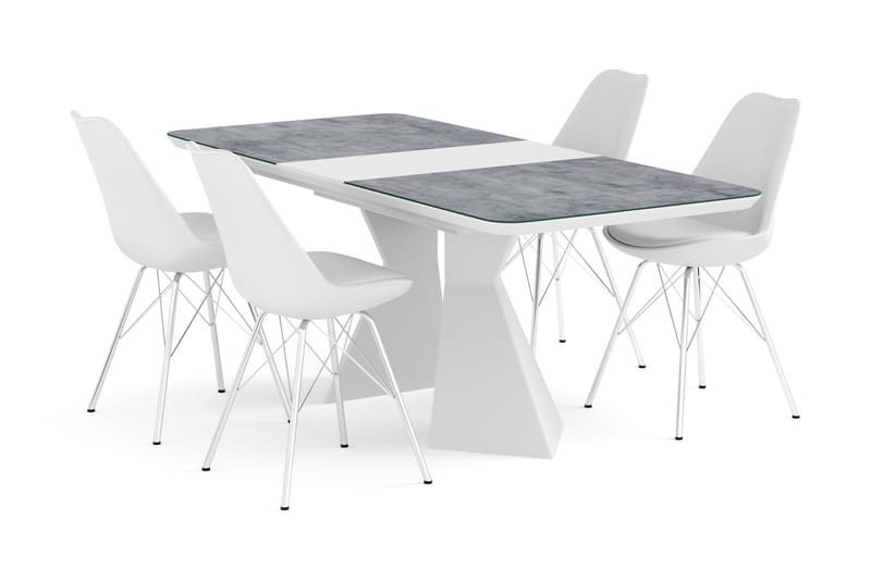 Forlengningsbart Spisebord Xia 160 cm Glass Med 4 Spisestol - Spisegruppe