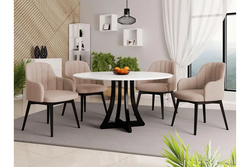 Hollan Spisegruppe Rund Beige|Hvit|Svart - Møbler - Bord - Spisegruppe