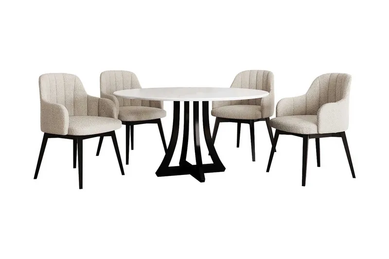 Hollan Spisegruppe Rund Beige|Hvit|Svart