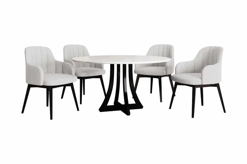 Hollan Spisegruppe Rund Hvit|Svart