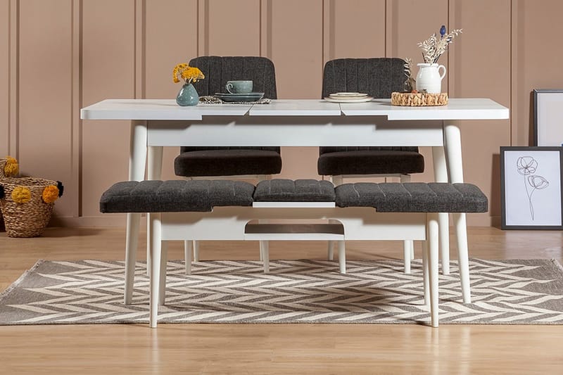 Idehult Spisegruppe 4 deler 75 cm, Hvit / Antrasitt