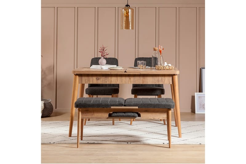Idehult Spisegruppe 4 deler 75 cm - Tre/natur/Antrasitt - Møbler - Bord - Spisegruppe