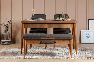 Idehult Spisegruppe 4 deler 75 cm - Valnøtt / Antrasitt - Møbler - Bord - Spisegruppe