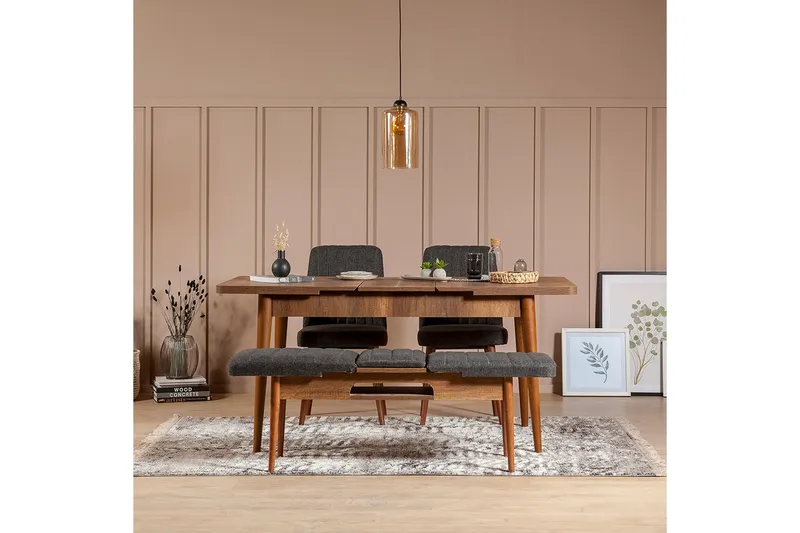 Idehult Spisegruppe 4 deler 75 cm - Valnøtt / Antrasitt - Møbler - Bord - Spisegruppe