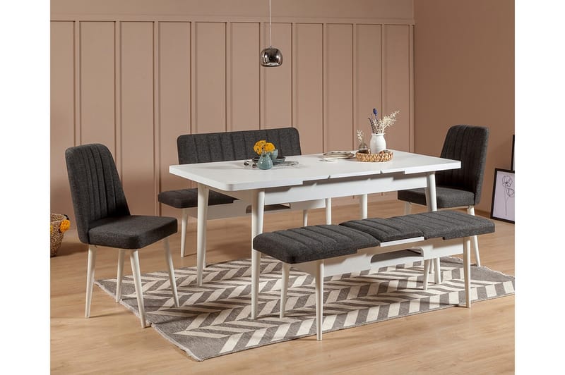 Idehult Spisegruppe 5 deler 75 cm - Hvit / Antrasitt - Møbler - Bord - Spisegruppe