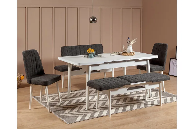 Idehult Spisegruppe 5 deler 75 cm - Hvit / Antrasitt - Møbler - Bord - Spisegruppe