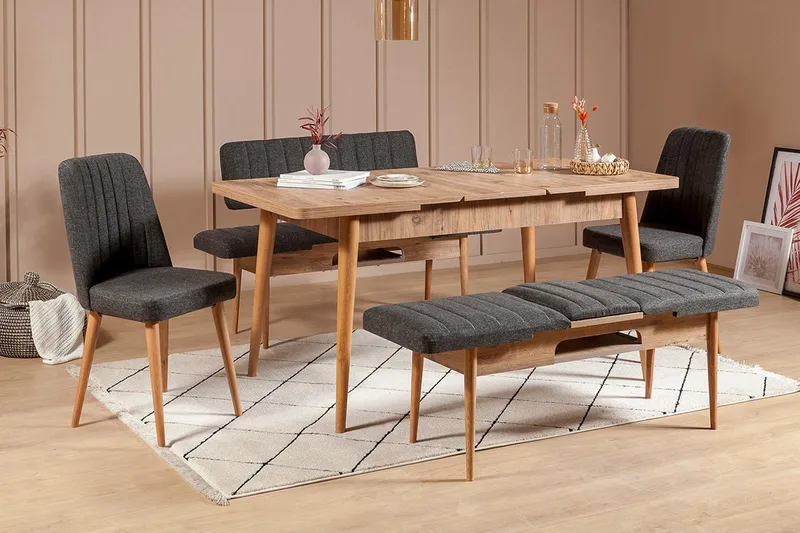 Idehult Spisegruppe 5 deler 75 cm, Tre/natur/Antrasitt