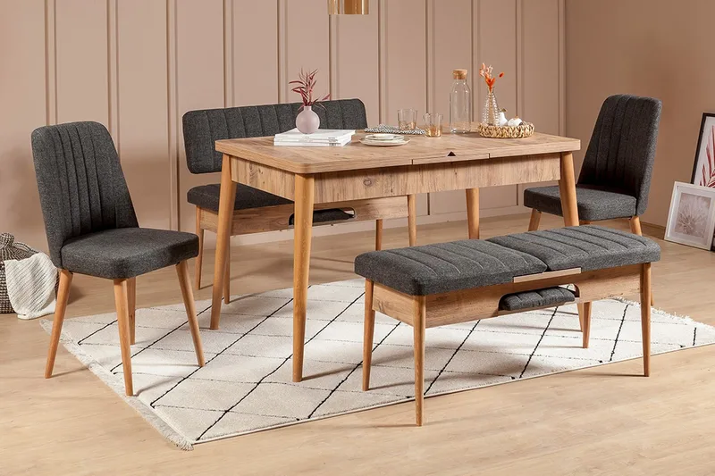 Idehult Spisegruppe 5 deler 75 cm - Tre/natur/Antrasitt - Møbler - Bord - Spisegruppe