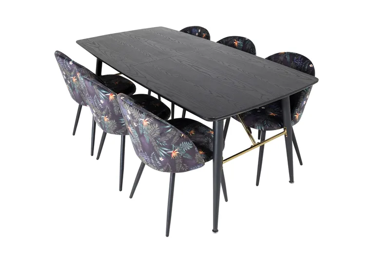 Irunea Forlengningsbar Spisegruppe 180 cm inkl. 6 Sedavi Sto, Svart/Blå