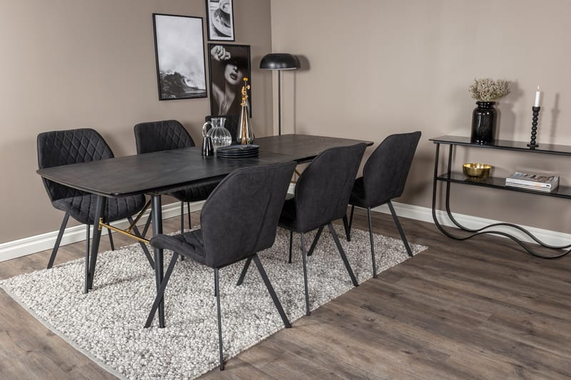 Irunea Forlengningsbar Spisegruppe 180 cm inkl. 6 Sumoas Sto - Svart - Møbler - Bord - Spisegruppe