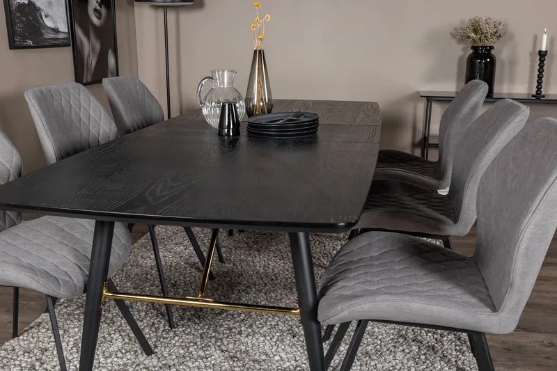 Irunea Forlengningsbar Spisegruppe 180 cm inkl. 6 Sumoas Sto - Svart/Grå - Møbler - Bord - Spisegruppe