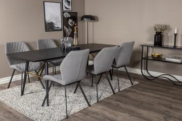 Irunea Forlengningsbar Spisegruppe 180 cm inkl. 6 Sumoas Sto - Svart/Grå - Møbler - Bord - Spisegruppe