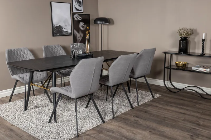 Irunea Forlengningsbar Spisegruppe 180 cm inkl. 6 Sumoas Sto - Svart/Grå - Møbler - Bord - Spisegruppe