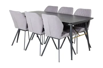 Irunea Forlengningsbar Spisegruppe 180 cm inkl. 6 Sumoas Sto - Svart/Grå - Møbler - Bord - Spisegruppe