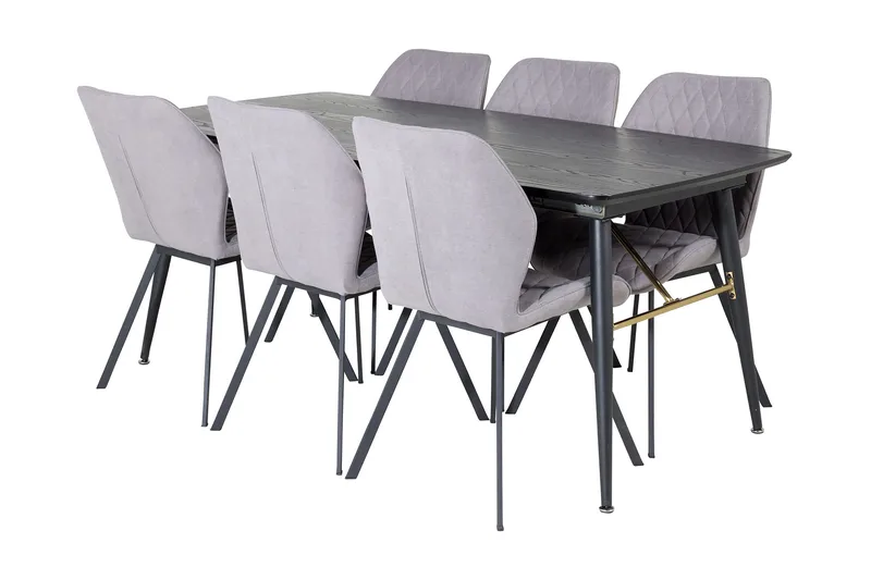 Irunea Forlengningsbar Spisegruppe 180 cm inkl. 6 Sumoas Sto, Svart/Grå