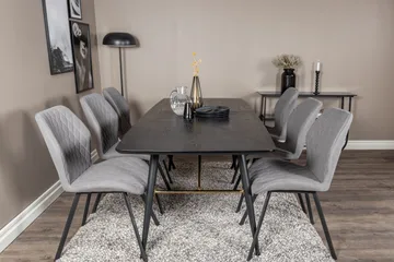 Irunea Forlengningsbar Spisegruppe 180 cm inkl. 6 Sumoas Sto - Svart/Grå - Møbler - Bord - Spisegruppe