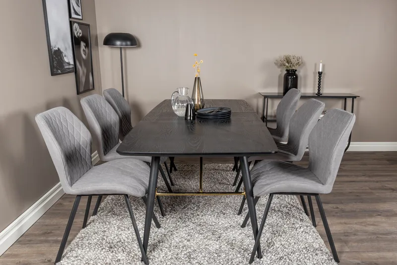Irunea Forlengningsbar Spisegruppe 180 cm inkl. 6 Sumoas Sto - Svart/Grå - Møbler - Bord - Spisegruppe