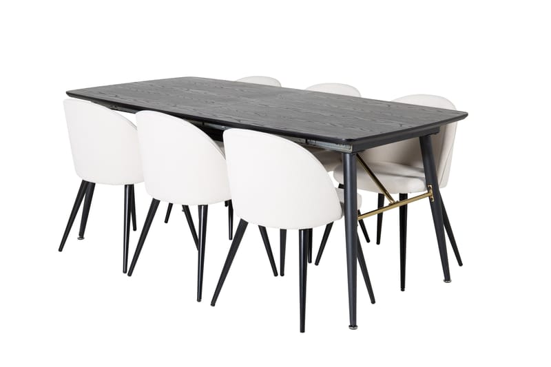 Irunea Forlengningsbar Spisegruppe 180 cm inkl. 6 Valera Sto - Svart/Beige/Cordfløyel - Møbler - Bord - Spisegruppe