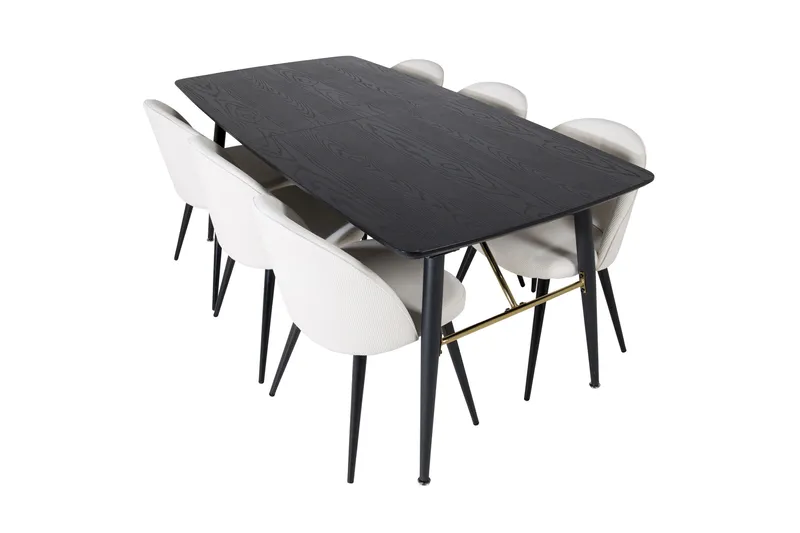 Irunea Forlengningsbar Spisegruppe 180 cm inkl. 6 Valera Sto, Svart/Beige/Cordfløyel