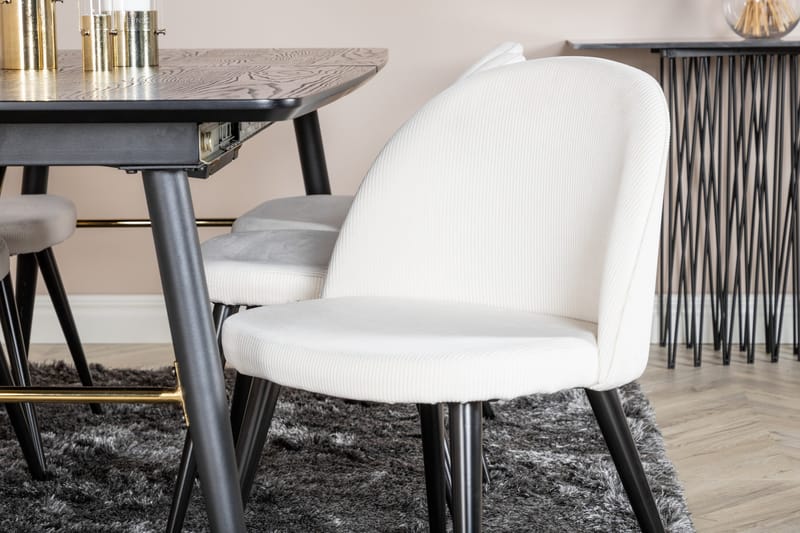 Irunea Forlengningsbar Spisegruppe 180 cm inkl. 6 Valera Sto - Svart/Beige/Cordfløyel - Møbler - Bord - Spisegruppe