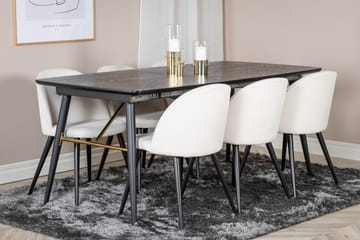 Irunea Forlengningsbar Spisegruppe 180 cm inkl. 6 Valera Sto - Svart/Beige/Cordfløyel - Møbler - Bord - Spisegruppe