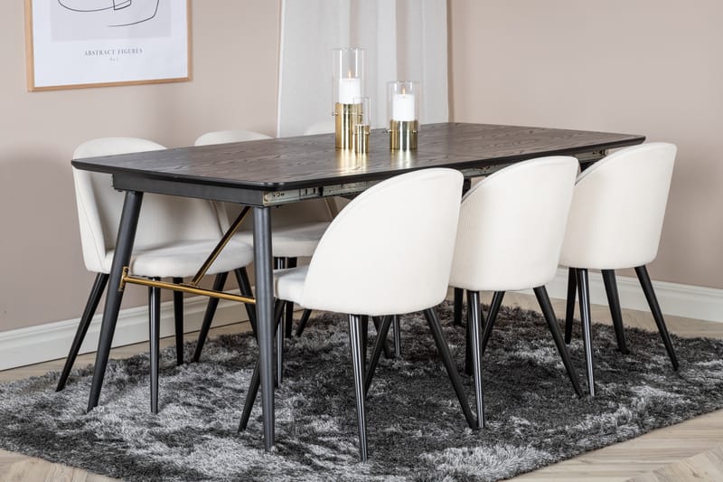 Irunea Forlengningsbar Spisegruppe 180 cm inkl. 6 Valera Sto - Svart/Beige/Cordfløyel - Møbler - Bord - Spisegruppe