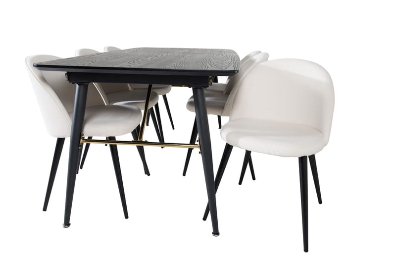 Irunea Forlengningsbar Spisegruppe 180 cm inkl. 6 Valera Sto - Svart/Beige/Cordfløyel - Møbler - Bord - Spisegruppe