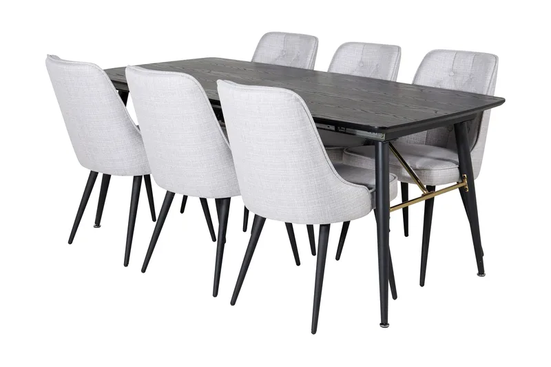 Irunea Forlengningsbar Spisegruppe 180 cm inkl. 6 Valera Sto, Svart/Grå