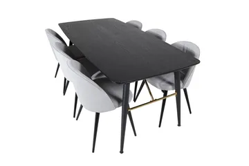 Irunea Forlengningsbar Spisegruppe 180 cm inkl. 6 Valeri Sto - Svart/Grå/Cordfløyel - Møbler - Bord - Spisegruppe