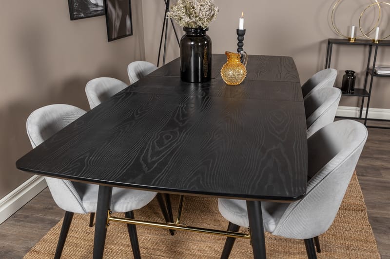 Irunea Forlengningsbar Spisegruppe 180 cm inkl. 6 Valeri Sto - Svart/Grå/Cordfløyel - Møbler - Bord - Spisegruppe