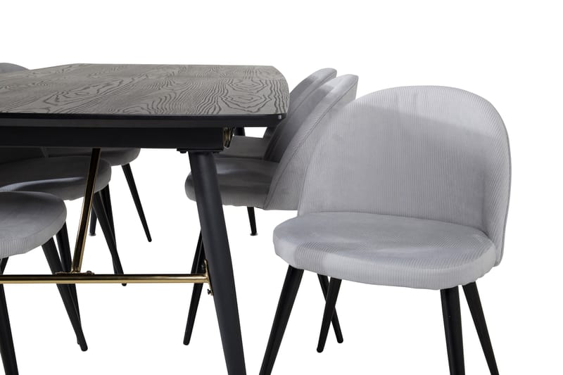 Irunea Forlengningsbar Spisegruppe 180 cm inkl. 6 Valeri Sto - Svart/Grå/Cordfløyel - Møbler - Bord - Spisegruppe