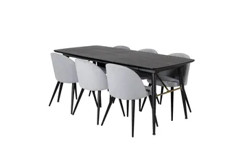 Irunea Forlengningsbar Spisegruppe 180 cm inkl. 6 Valeri Sto - Svart/Grå/Cordfløyel - Møbler - Bord - Spisegruppe