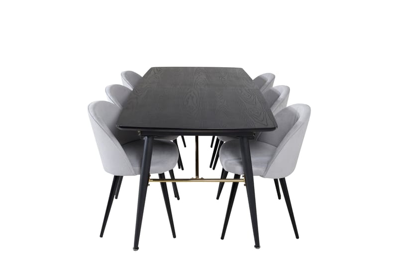 Irunea Forlengningsbar Spisegruppe 180 cm inkl. 6 Valeri Sto - Svart/Grå/Cordfløyel - Møbler - Bord - Spisegruppe