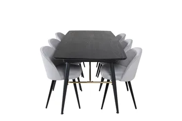 Irunea Forlengningsbar Spisegruppe 180 cm inkl. 6 Valeri Sto - Svart/Grå/Cordfløyel - Møbler - Bord - Spisegruppe