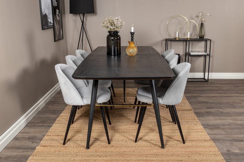 Irunea Forlengningsbar Spisegruppe 180 cm inkl. 6 Valeri Sto - Svart/Grå/Cordfløyel - Møbler - Bord - Spisegruppe