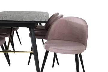 Irunea Forlengningsbar Spisegruppe 180 cm inkl. 6 Valeri Sto - Svart/Rosa/Cordfløyel - Møbler - Bord - Spisegruppe