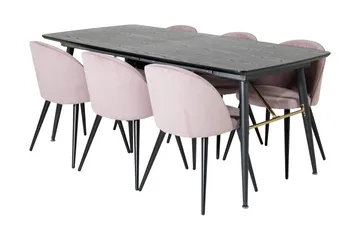 Irunea Forlengningsbar Spisegruppe 180 cm inkl. 6 Valeri Sto - Svart/Rosa/Cordfløyel - Møbler - Bord - Spisegruppe