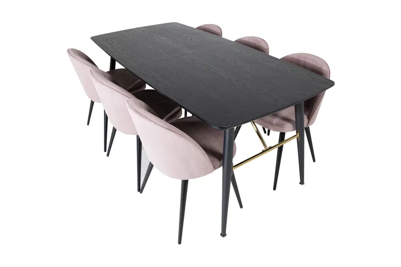 Irunea Forlengningsbar Spisegruppe 180 cm inkl. 6 Valeri Sto - Svart/Rosa/Cordfløyel - Møbler - Bord - Spisegruppe