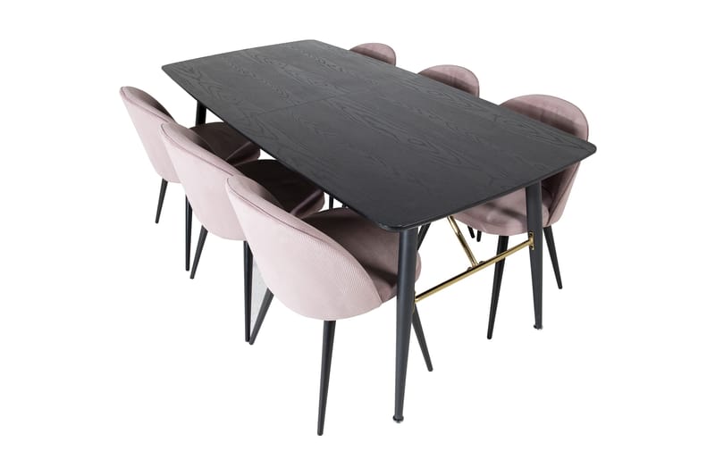 Irunea Forlengningsbar Spisegruppe 180 cm inkl. 6 Valeri Sto - Svart/Rosa/Cordfløyel - Møbler - Bord - Spisegruppe