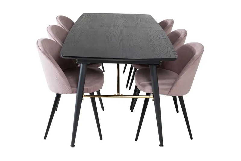 Irunea Forlengningsbar Spisegruppe 180 cm inkl. 6 Valeri Sto - Svart/Rosa/Cordfløyel - Møbler - Bord - Spisegruppe