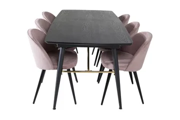 Irunea Forlengningsbar Spisegruppe 180 cm inkl. 6 Valeri Sto - Svart/Rosa/Cordfløyel - Møbler - Bord - Spisegruppe