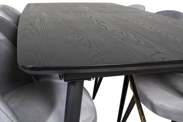 Irunea Forlengningsbar Spisegruppe 180 cm inkl. 6 Valerie St - Svart/Lysegrå - Møbler - Bord - Spisegruppe