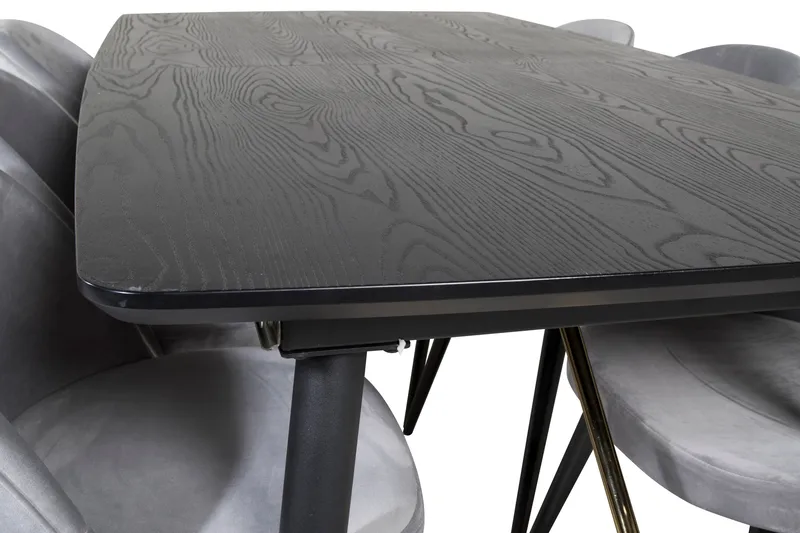 Irunea Forlengningsbar Spisegruppe 180 cm inkl. 6 Valerie St - Svart/Lysegrå - Møbler - Bord - Spisegruppe