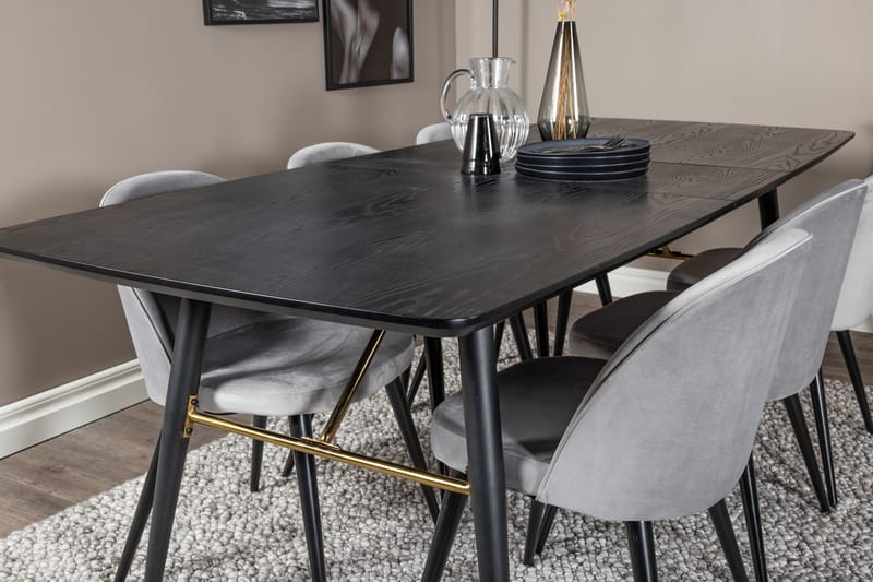 Irunea Forlengningsbar Spisegruppe 180 cm inkl. 6 Valerie St - Svart/Lysegrå - Møbler - Bord - Spisegruppe