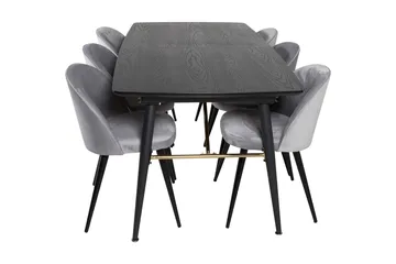 Irunea Forlengningsbar Spisegruppe 180 cm inkl. 6 Valerie St - Svart/Lysegrå - Møbler - Bord - Spisegruppe