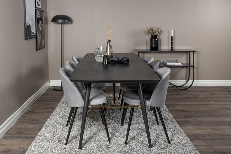 Irunea Forlengningsbar Spisegruppe 180 cm inkl. 6 Valerie St - Svart/Lysegrå - Møbler - Bord - Spisegruppe