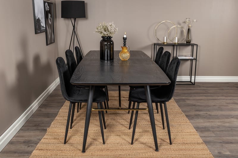 Irunea Forlengningsbar Spisegruppe 180 cm inkl. 6 Ypas Stole - Svart - Møbler - Bord - Spisegruppe
