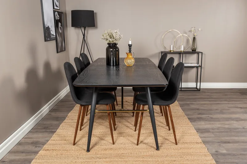Irunea Forlengningsbar Spisegruppe 180 cm inkl. 6 Ypas Stole - Svart/Brun - Møbler - Bord - Spisegruppe