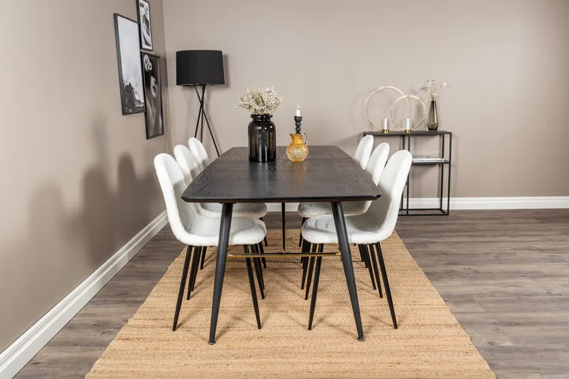 Irunea Forlengningsbar Spisegruppe 180 cm inkl. 6 Ypas Stole - Svart/Hvit - Møbler - Bord - Spisegruppe